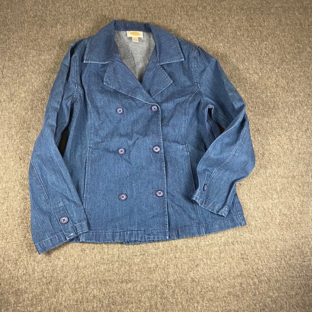 Talbots Womens Denim Jean Jacket Classic Fit Double Breasted Size S